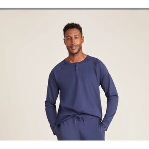 Barefoot Dreams Henley‎ Shirt Blue Malibu Collection Pima Cotton Long Sleeve Med